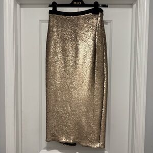 Cinq à Sept Gold Sequin Midi Skirt